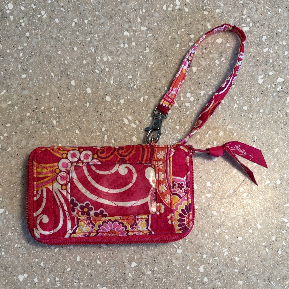 Vera Bradley Red and Pink Patterned Wristlet